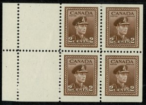 CANADA KGVI 1942-48 2c BROWN BOOKLET PANE UNUSED (MH) SG376a P.IMPREFx12 XF