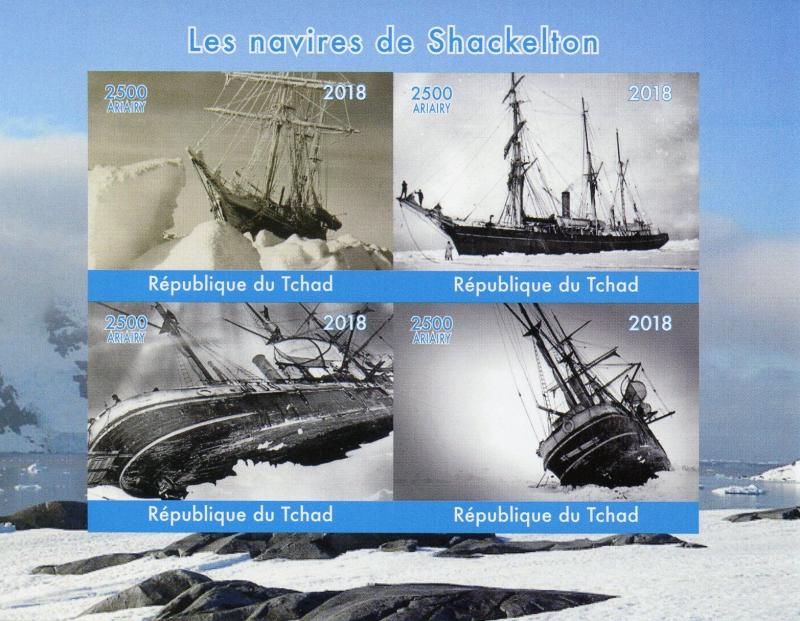 Chad Ships Stamps 2018 MNH Shackleton Boats Nautical Exploration 4v IMPF M/S 