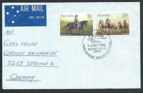 AUSTRALIA 1986 cover to Germany - nice franking - Sydney pictorial pmk.....12871