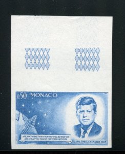 MONACO 1964 JOHN F. KENNEDY MEMORIAL STAMP  BLUE IMPERF COLOR PROOF VI  MINT NH