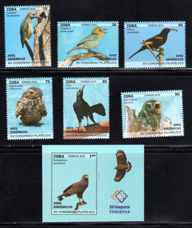 CUBA Sc# 6108-6114  ENDEMIC BIRDS Cpl set of 6 + Souvenir Sheet  2018 MNH mint