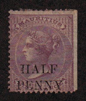 Mauritius 1/2p on 9p Violet (Scott #43) Used