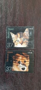 US Scott # 3670-3671;  Two used 37c Neuter and Spay, 2002; VF centering