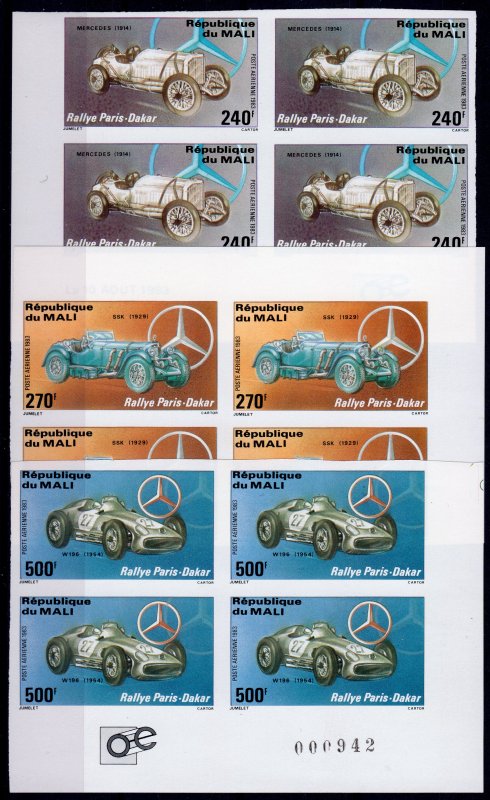 MALI 1983 Sc#C480/C482 PARIS-DAKAR MERCEDES BENZ BLOCK OF 4 IMPERFORATED MNH