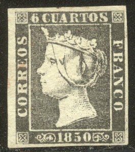 SPAIN #1 Unused - 1850 1c Black, Isabella