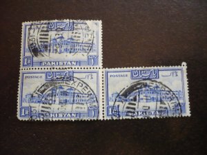 Stamps - Pakistan - Scott# 38 - Used Block of 3 Stamps