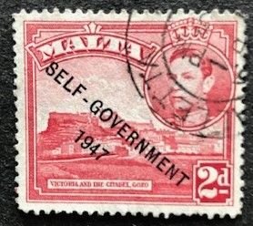 Malta 212 Used, Black Overprint