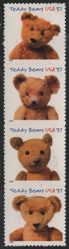 US 3656a MNH TEDDY BEARS  SRIP OF 4,  2002