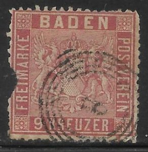 Baden - Scott #14 9Kr Rose, Coat of Arms,  FILLER, SCV=$175.00