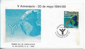 EL SALVADOR 1999 HUMAN RESOURCES TRAINING GLOBE MAP EMBLEM FDC FIRST DAY COVER