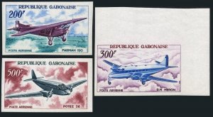 Gabon C50-C52 imperf,MNH.Mi 273-275. Planes 1967.Farman,De Havilland Heron,Potez