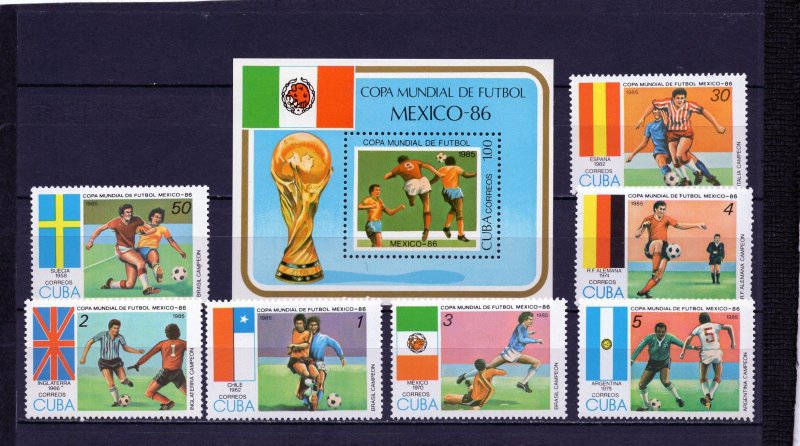 CUBA 1985 WORLD CUP SOCCER CHAMPIONSHIPS MEXICO SET OF 7 STAMPS & S/S MNH