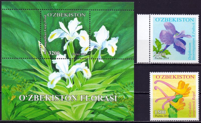 Uzbekistan. 2014. 1073-74 bl68. Flowers. MNH.