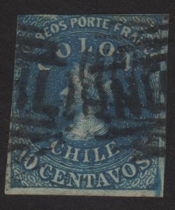 1854 Chile 10c, Used, Christopher Columbus, Sc 5