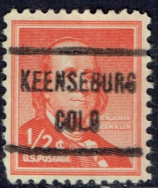 1954 .5c Liberty w/precancel f/KEENESBURG CO 1030-608 error SCARCE!