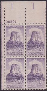 1084 Devils Tower Plate Block MNH