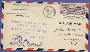 C-99  COLUMBIA, S.C. - 1930 OWENS FIELD, AIRPORT DEDICATION, AIRMAIL EVENT COVER