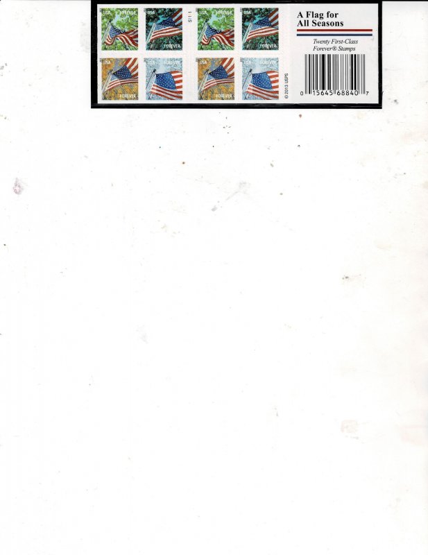 Flag For All Seasons Forever Us Postage Booklet 4782 85d S11111 Vf Mnh United States General 