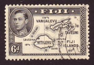 Fiji 1940 Sc#125 6 Black Map & KGVI Head, Die2 USED-VF-NH.