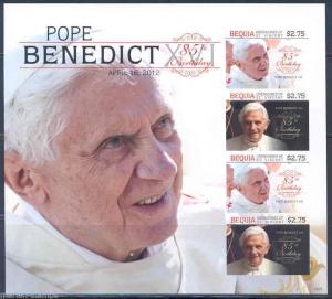 BEQUIA  POPE BENEDICT XVI 85th BIRTH ANNIVERSARY IMPERFORATED SHEET  MINT NH