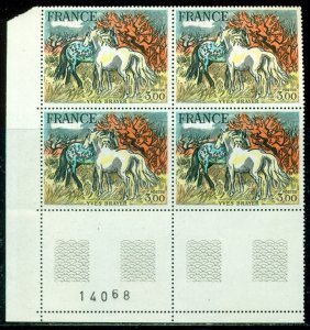 FRANCE SCOTT # 1585 PLATE BLOCK, HORSES BY BRAYER, MINT, OG, NH, GREAT PRICE!