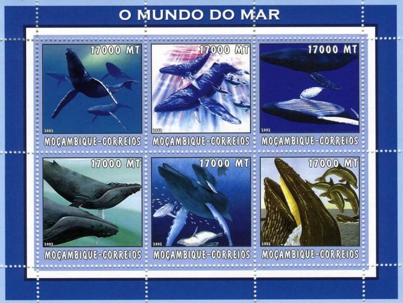 Mozambique 2002 Dolphins Sheet (6) Perforated mnh.vf