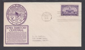 US Planty 838-9 FDC. 1938 3c Iowa Centennial, Anderson cachet, fresh, VF