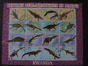 RWANDA-2001-16 DIFFERENT-MARINS REPTILES CTO LARGE SHEET VF  CTO SHEET