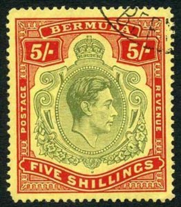 Bermuda SG118b KGVI 5/- Pale Green and Red/yellow Line Perf 14.25 (Ref 52) 
