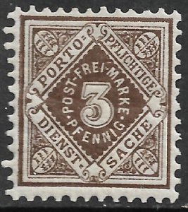 German States - Wurttemberg Official Stamp - Scott #O2/O1 3pf Brown Mint/LH 1896