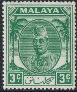 Sc 52 Malaya Kelantan 1951 Sultan Ibrahim 3¢ issue MLH CV $6.75