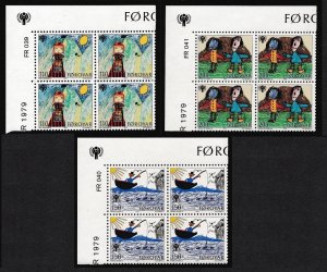 Faroe Is. Intl Year of Child 3v Corner Blocks of 4 1979 MNH SC#45-47 SG#44-46