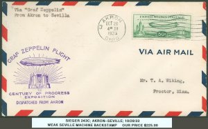 10/28/33, SIEGER 243C GRAF ZEPPELIN, CENTURY of PROGRESS, AKRON - SEVILLE, #C18!