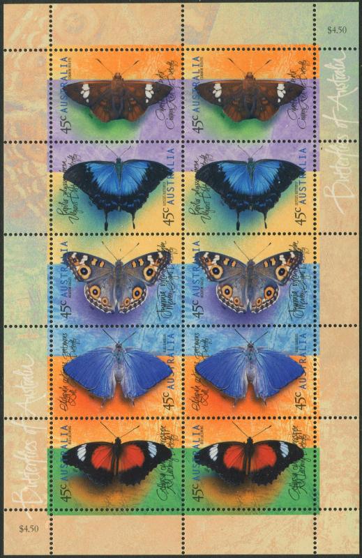 Australia 1998 SG1815-1819 Butterflies sheetlet of 10 MNH