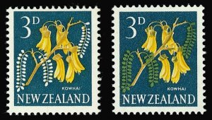 New Zealand 1960 QEII Kowhai 3d error GREEN OMITTED var MNH. SG 785,785b.