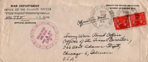 United States A.P.O.'s 6c Adams Prexie (2) on War Dept. Penalty 1945 U.S. Arm...