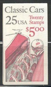 US Stamp #BK164 MNH Unexploded Booklet w/4 #2385a Classic Cars Pane  w/ Plate #1