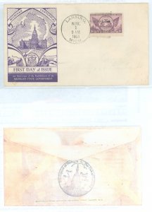 US 775 1935 3c Michigan State Centennial single on a FDC with two cachets(R. Dyer on the front/unknown maker handstamp on the re