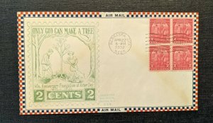 1932 Arbor Day Nebraska City NE FDC 717 22a Airmail Cover Stamp Block