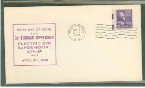 US 807EE 1939 Experimental Electric-Eye printing process.  3c Thomas Jefferson (presidential/prexy series) single on an unaddres