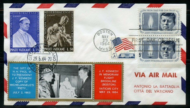 VATICAN CITY MAY 29, 1964  MEMORIAL FLIGHT FOR JOHN F. KENNEDY COMBINATION COVER