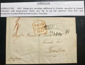 1847 Gibraltar Letter Sheet Cover To London England Wax Seal Stampless