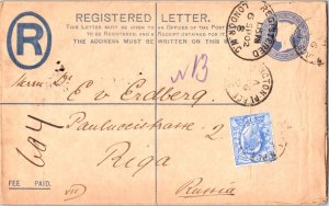 Great Britain 2 1/2d KEVII on 2d QV Registration Envelope 1902 Torrington Pla...