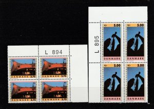Denmark  Scott#  1031-1032  MNH  Plate Blocks of 4  (1995 Festivals)