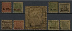 9 Diff F-VF Used Bolivia from the 1960 Prehistoric Gods issue - I Combine S/H