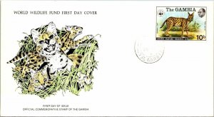 1977 Gambia - World Wildlife Fund FDC - Serval Cat on Cachet - F11294