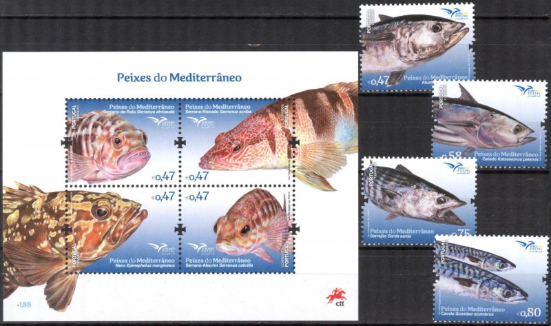 Portugal 2016 Marine Life Fishes set of 4 + S/S MNH