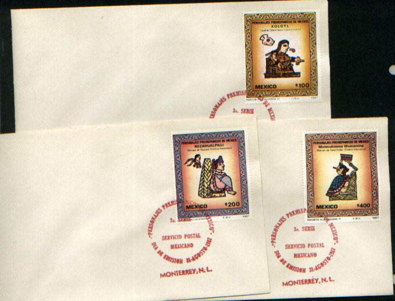 MEXICO 1510-1512 Three FDCs Pre-Hispanic Art F-VF.