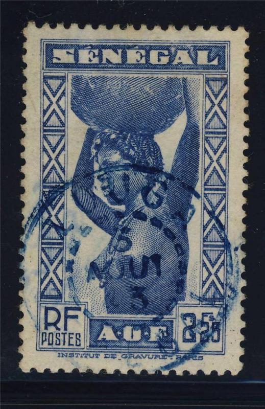 SENEGAL - 1943 - CACHET À DATE BLEU DE LOUGA SUR 2fr25 BLEU (Yv.168)