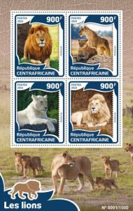 CENTRAFRICAINE 2016 SHEET LIONS WILD CATS WILDLIFE FELINES